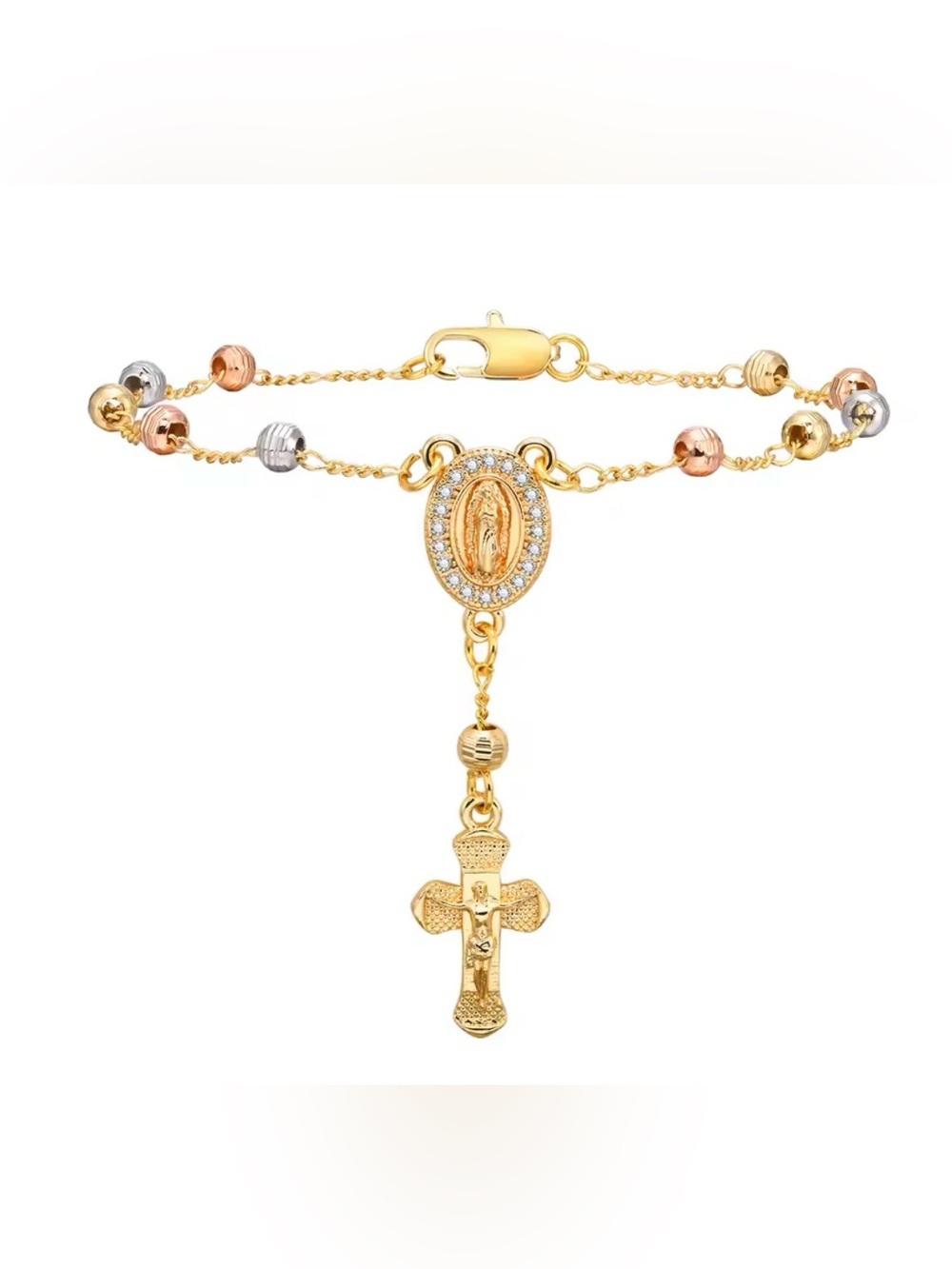 Virgin Mary Cross Charm Bracelet Gold Tone - Picture 3 of 5